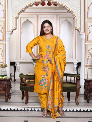 3 Piece Flower Print Straight Suit - shiwangi couture