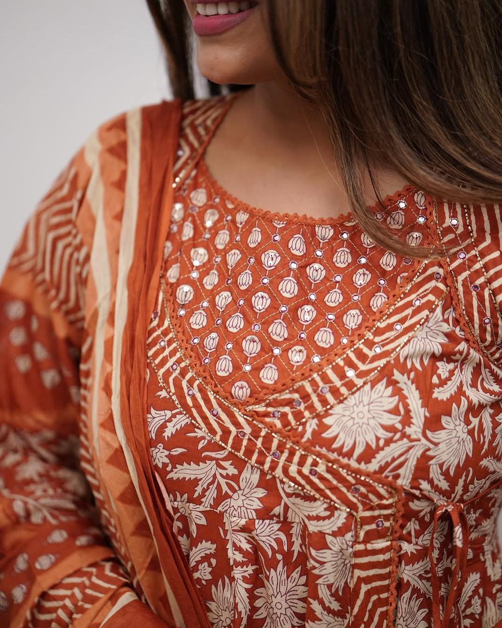 Angrakha Pattern Printed Suit Set with Full Dupatta - shiwangi couture