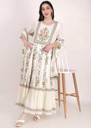 Chikenkari Printed Anarkali Suit - shiwangi couture