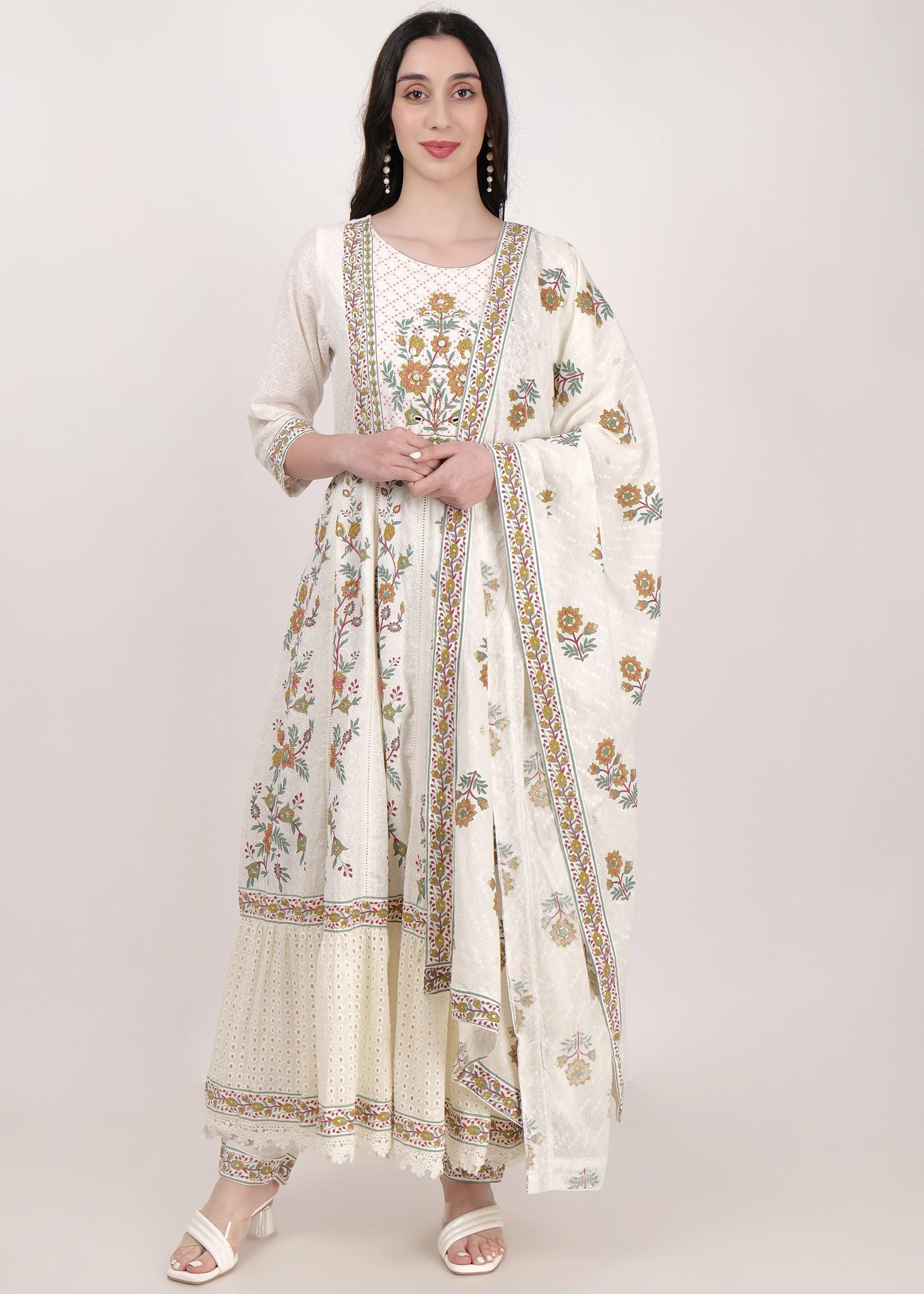 Chikenkari Printed Anarkali Suit - shiwangi couture