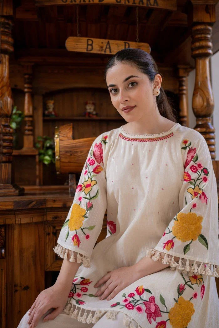 Cotton Coord Set with Hand Printed Floral Work - shiwangi couture