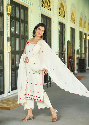 Cotton Flex Noodle Strap Suit with Heart Embroidery - shiwangi couture
