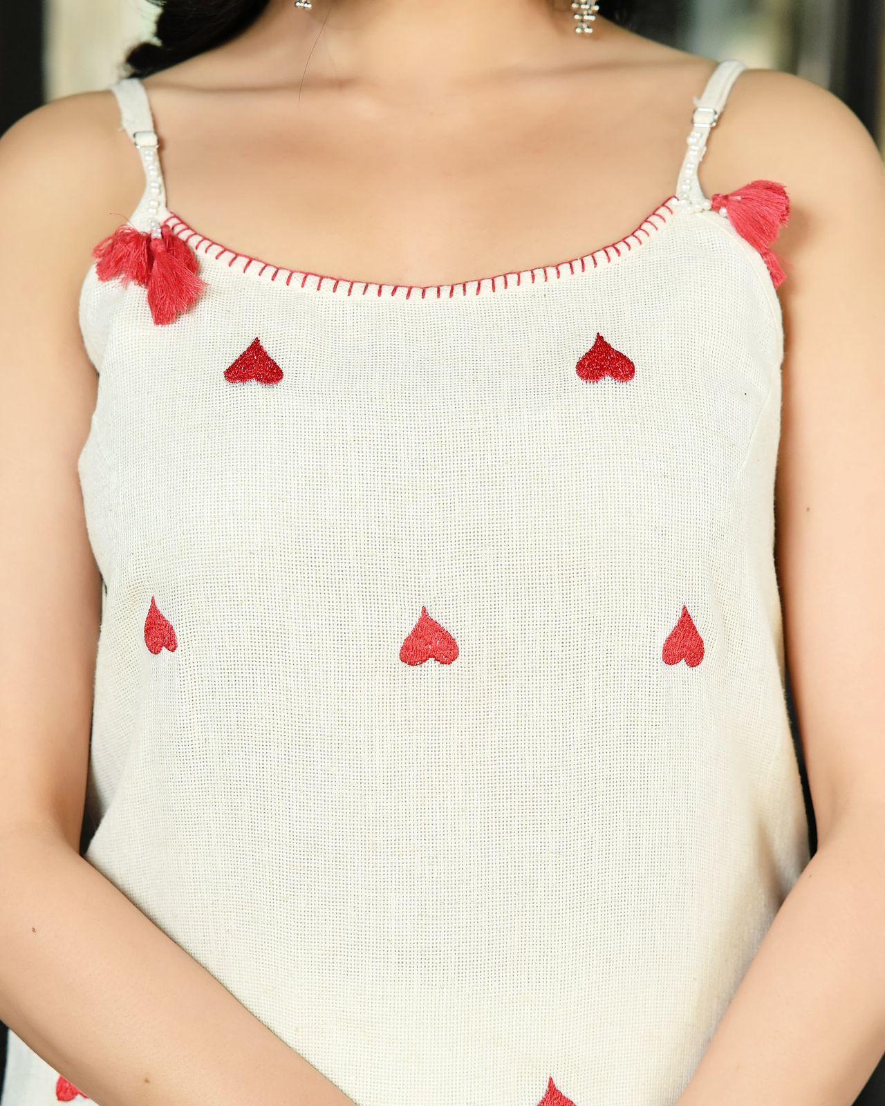 Cotton Flex Noodle Strap Suit with Heart Embroidery - shiwangi couture