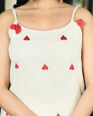 Cotton Flex Noodle Strap Suit with Heart Embroidery - shiwangi couture