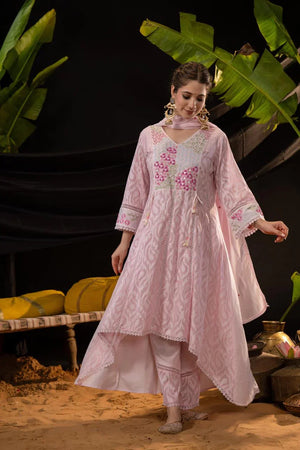 Cotton Jaquard C-Cut Suit with Handwork and Embroidered Dupatta - shiwangi couture