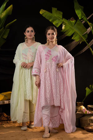 Cotton Jaquard C-Cut Suit with Handwork and Embroidered Dupatta - shiwangi couture