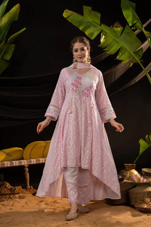 Cotton Jaquard C-Cut Suit with Handwork and Embroidered Dupatta - shiwangi couture