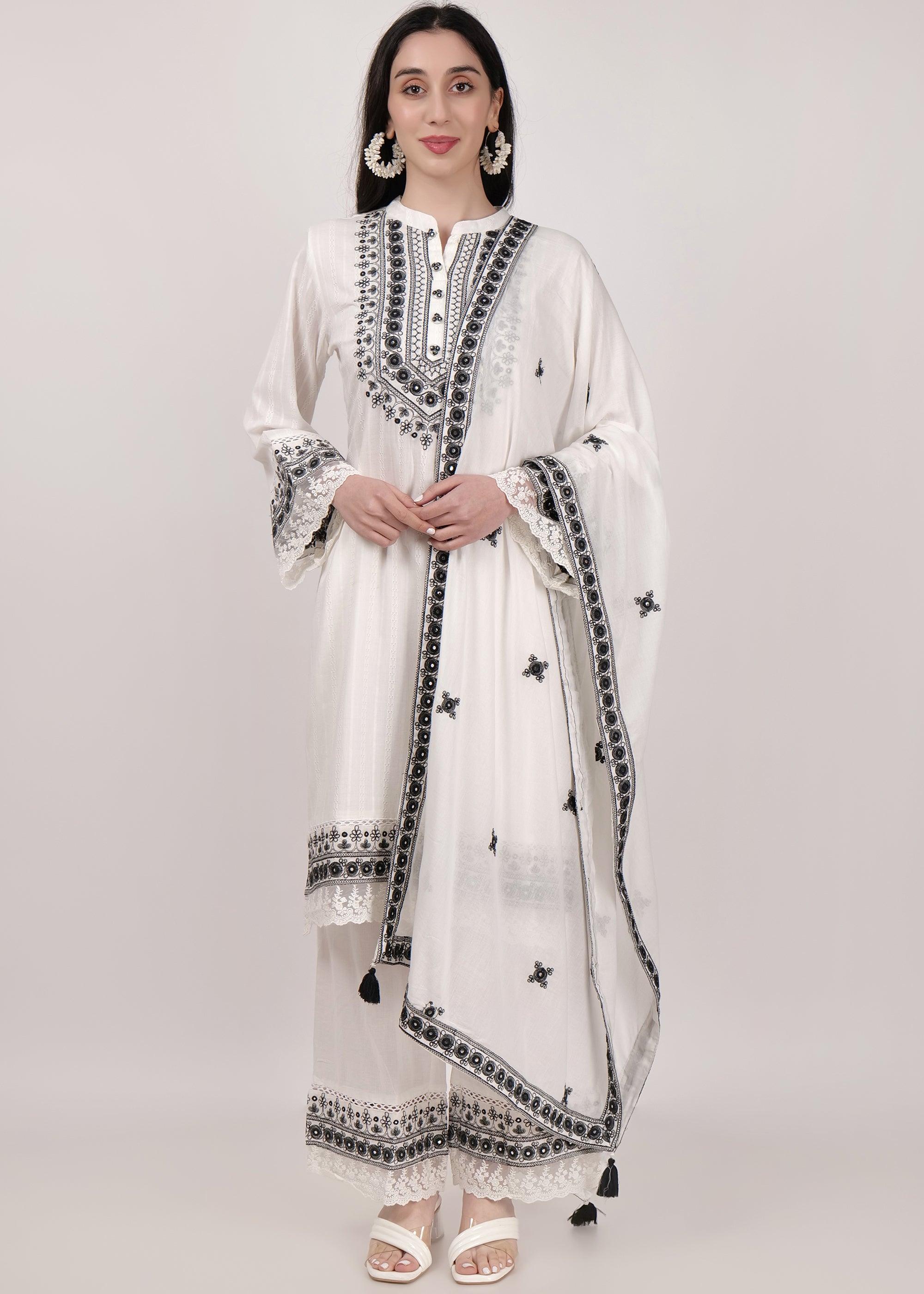 Cotton Thread Work Palazzo Kurta Suit Set - shiwangi couture
