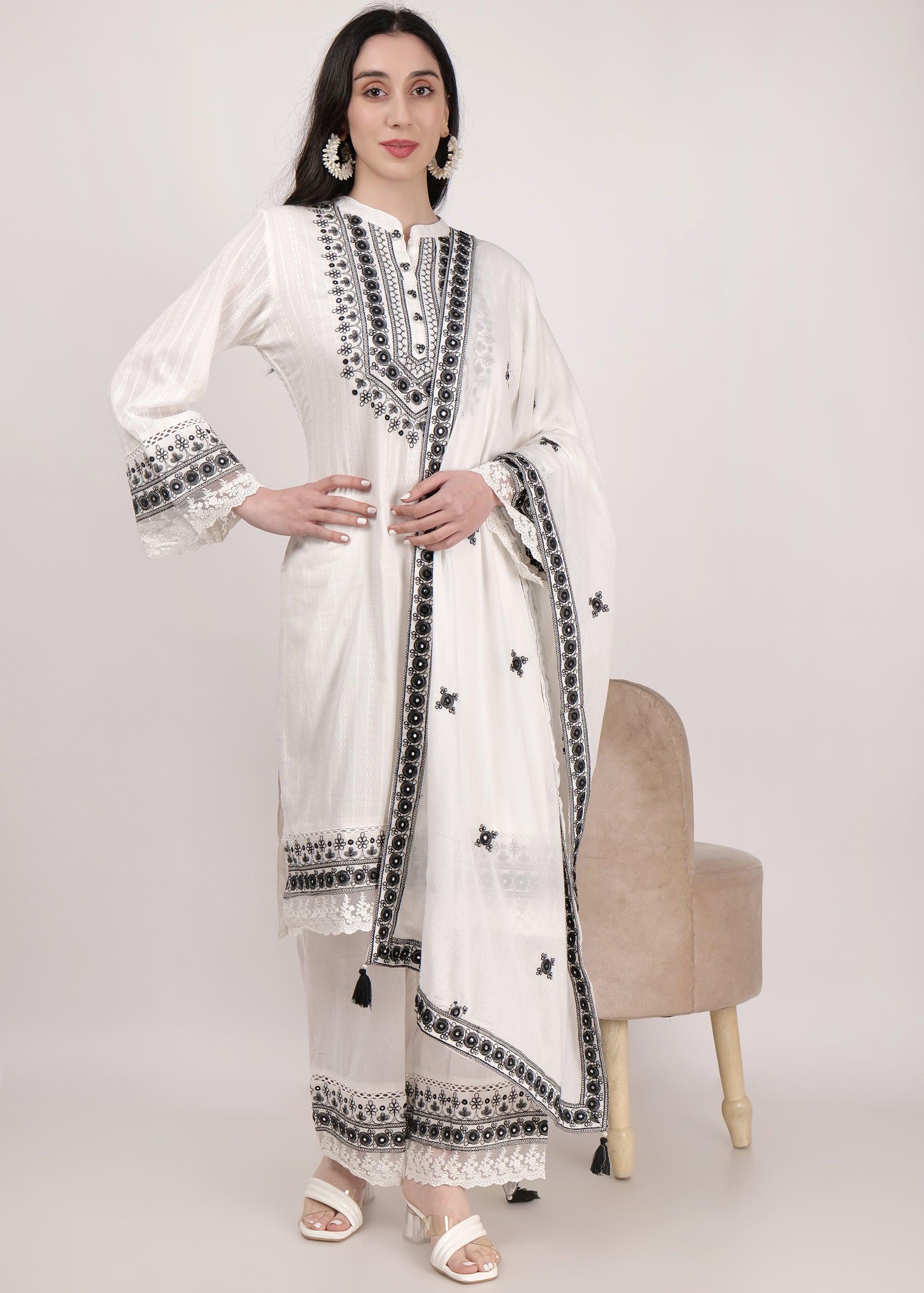 Cotton Thread Work Palazzo Kurta Suit Set - shiwangi couture