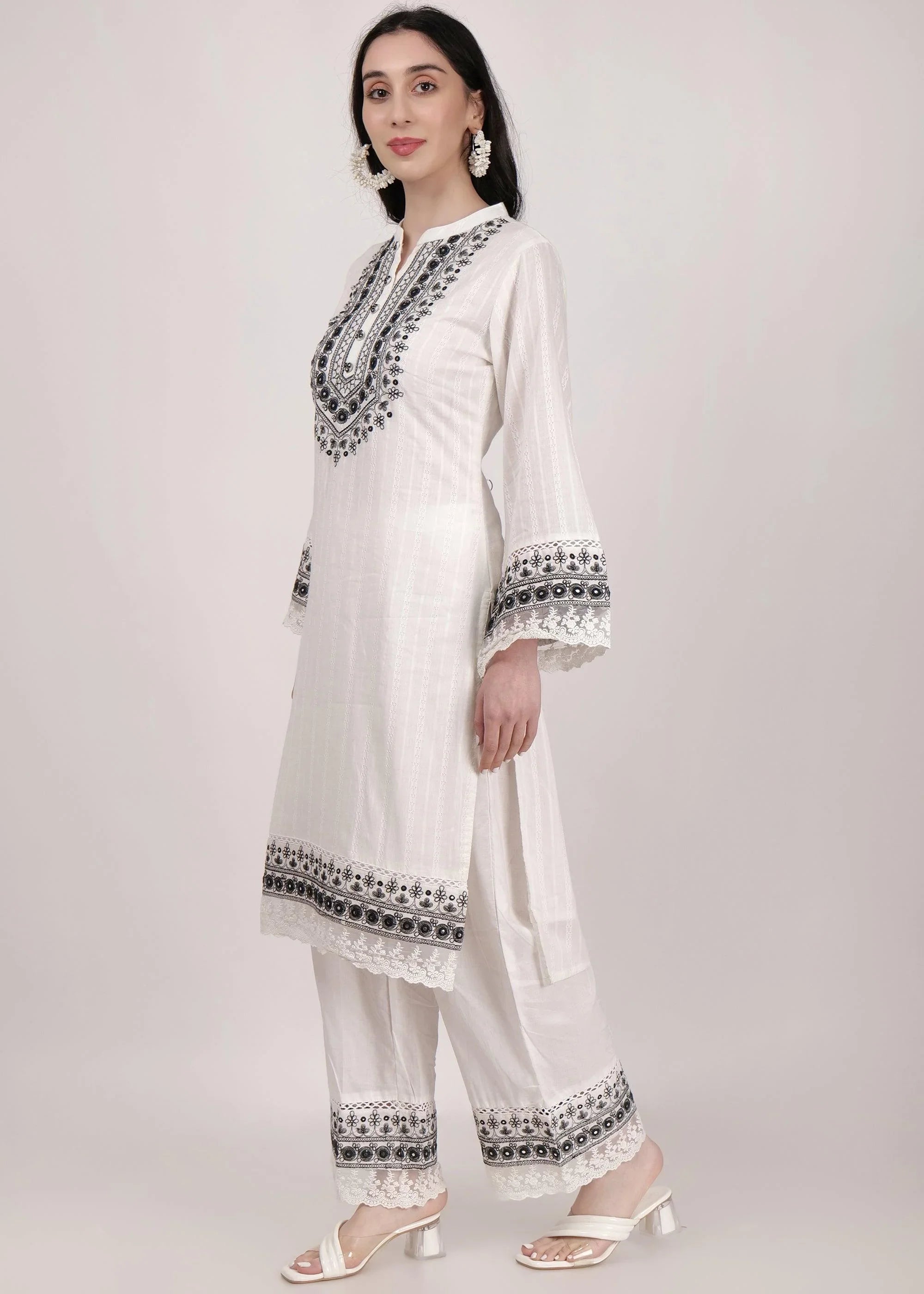 Cotton Thread Work Palazzo Kurta Suit Set - shiwangi couture