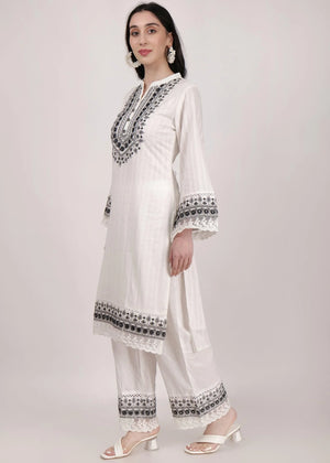 Cotton Thread Work Palazzo Kurta Suit Set - shiwangi couture