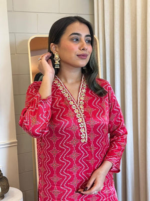 Crepe Bandhani Suit Set Jaipuriya Embroidery - shiwangi couture