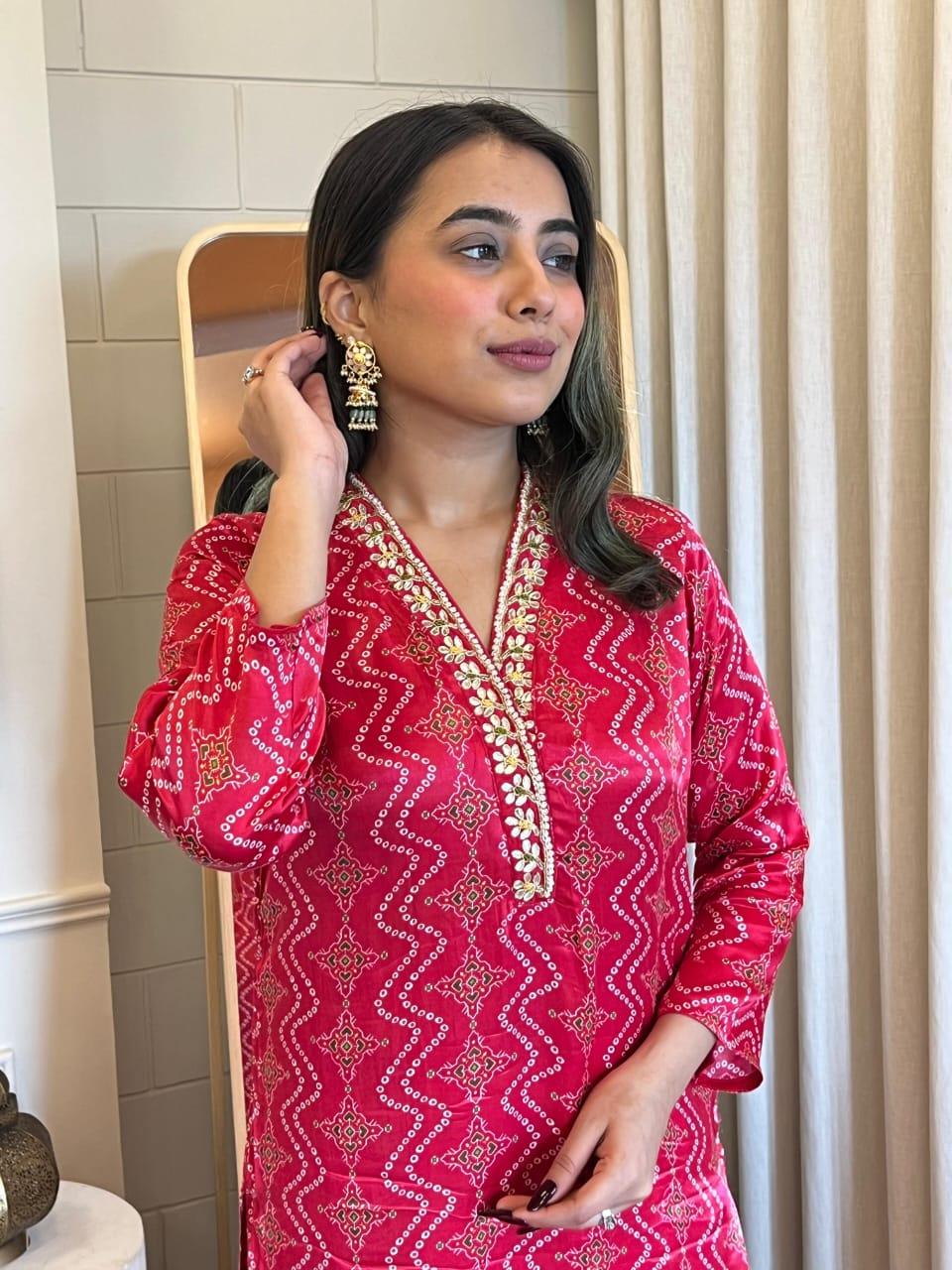 Crepe Bandhani Suit Set Jaipuriya Embroidery - shiwangi couture