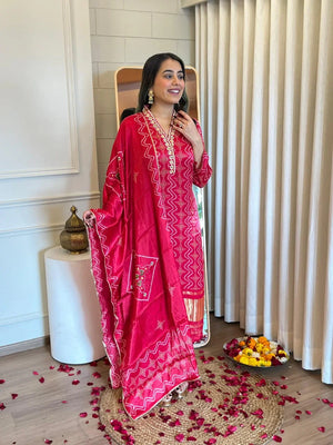 Crepe Bandhani Suit Set Jaipuriya Embroidery - shiwangi couture