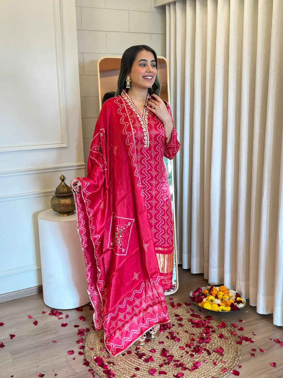 Crepe Bandhani Suit Set Jaipuriya Embroidery - shiwangi couture