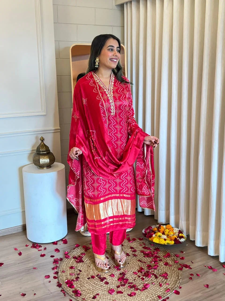 Crepe Bandhani Suit Set Jaipuriya Embroidery - shiwangi couture