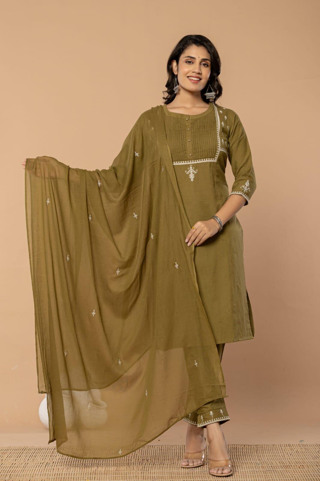 Embroidered Straight Kurta Pant Set with Dupatta - shiwangi couture