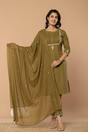 Embroidered Straight Kurta Pant Set with Dupatta - shiwangi couture