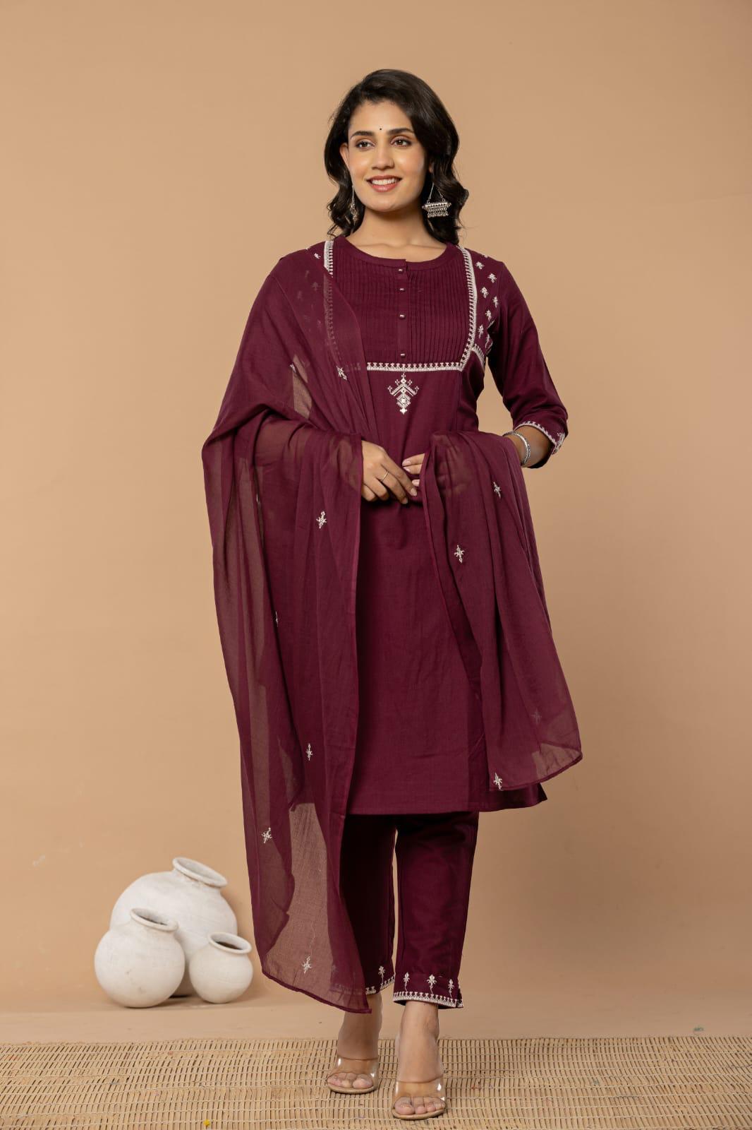 Embroidered Straight Kurta Pant Set with Dupatta - shiwangi couture