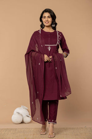 Embroidered Straight Kurta Pant Set with Dupatta - shiwangi couture
