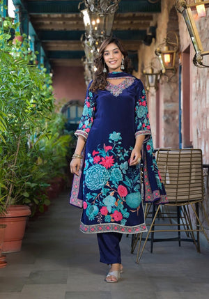 Floral Embroidered 3-Piece Suit Set - shiwangi couture