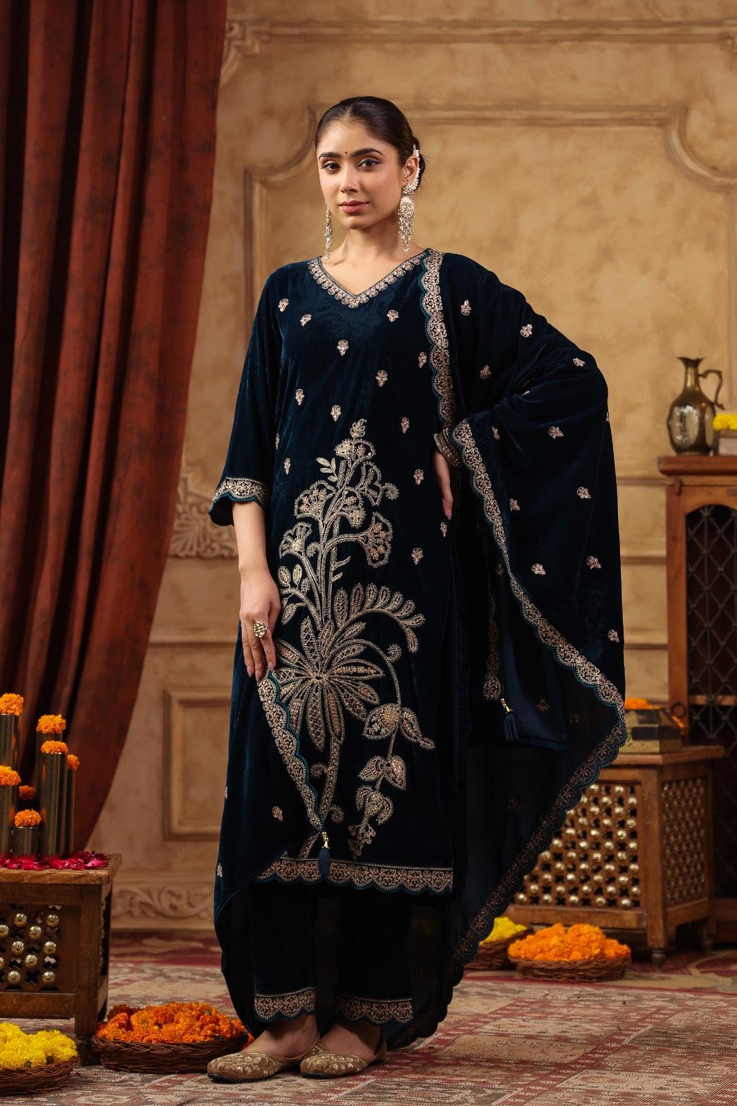 Karachi Hand work Velvet suit set - shiwangi couture