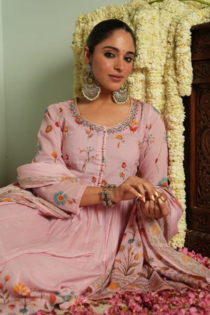 Mul Chanderi Anarkali Suit with Digital Print & Cut Dana Work - shiwangi couture