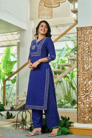 Navy Blue Bandhani Cotton Angrakha Suit Set - shiwangi couture