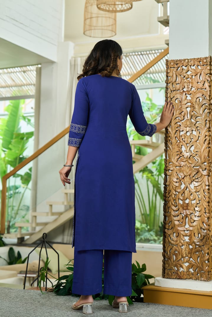 Navy Blue Bandhani Cotton Angrakha Suit Set - shiwangi couture