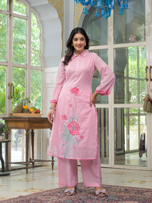 Premium Cotton Malmal Embroidered Coord Set with Pants - shiwangi couture
