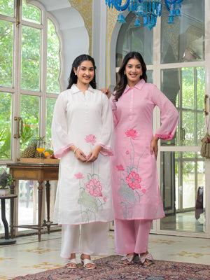 Premium Cotton Malmal Embroidered Coord Set with Pants - shiwangi couture