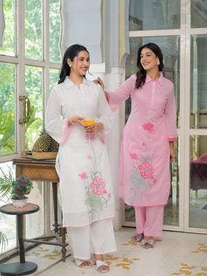 Premium Cotton Malmal Embroidered Coord Set with Pants - shiwangi couture