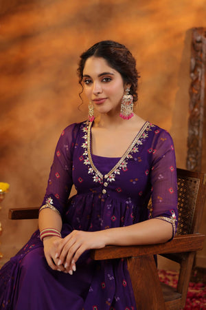 Pure Chiffon Bandhani Gown Suit Set - shiwangi couture