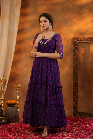 Pure Chiffon Bandhani Gown Suit Set - shiwangi couture