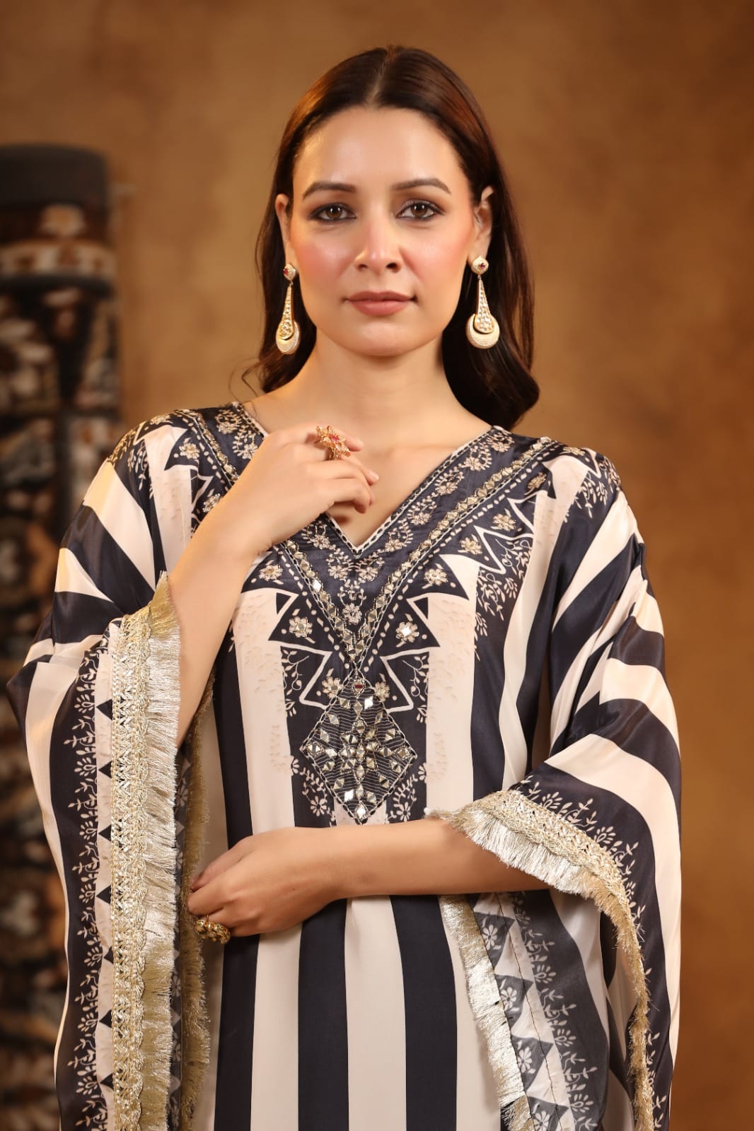 Pure Crepe Kaftan Set with Hand Embroidery Work - shiwangi couture