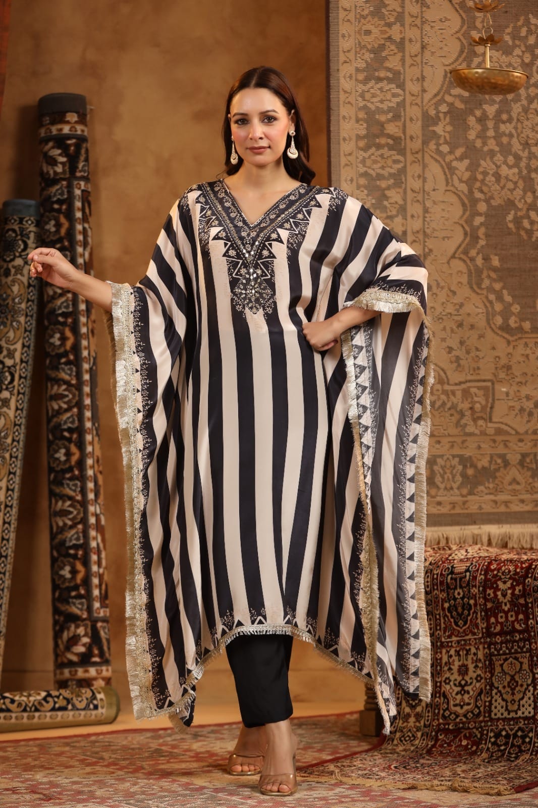 Pure Crepe Kaftan Set with Hand Embroidery Work - shiwangi couture