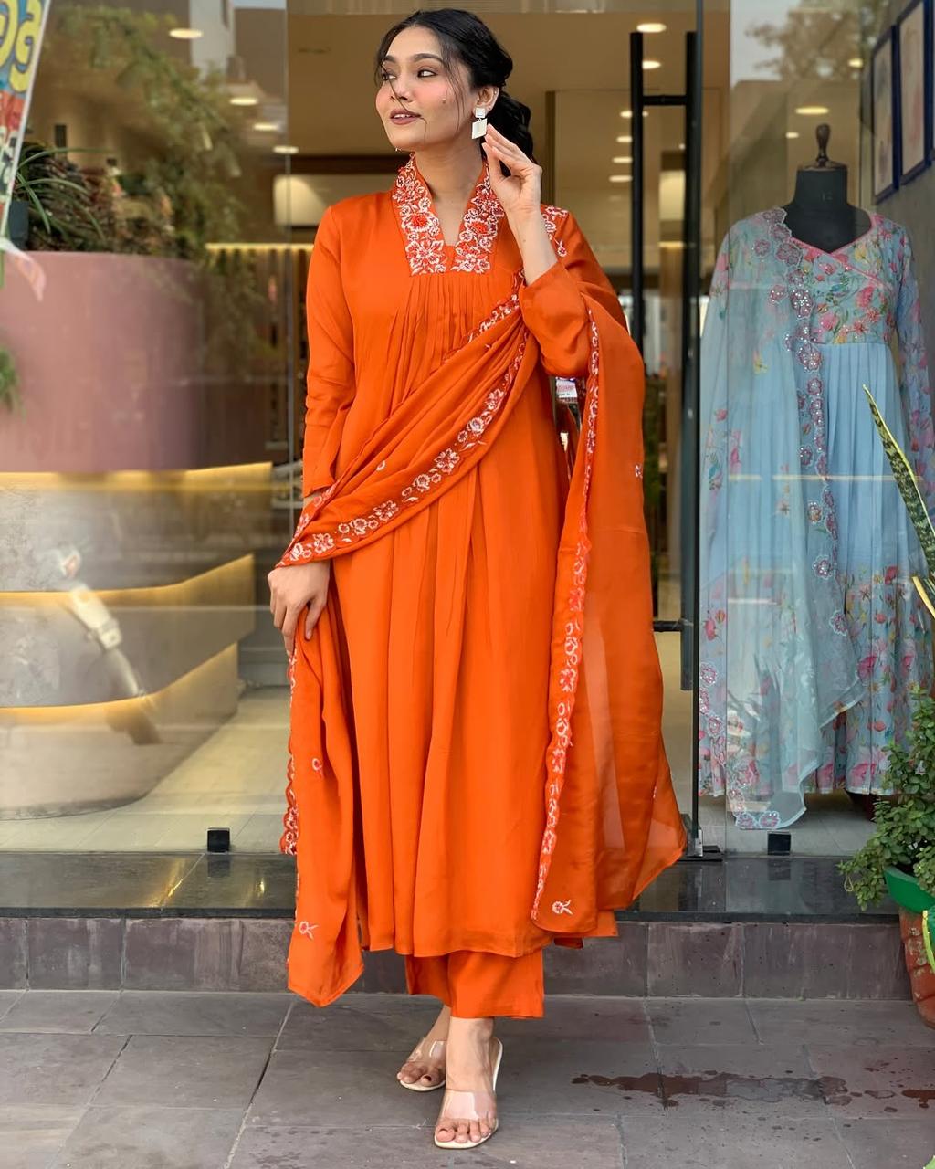 Rangriti Cotton Frock Suit with Printed Bottom and Dupatta - shiwangi couture