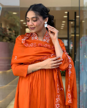 Rangriti Cotton Frock Suit with Printed Bottom and Dupatta - shiwangi couture