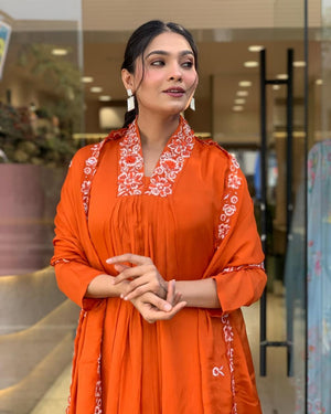 Rangriti Cotton Frock Suit with Printed Bottom and Dupatta - shiwangi couture