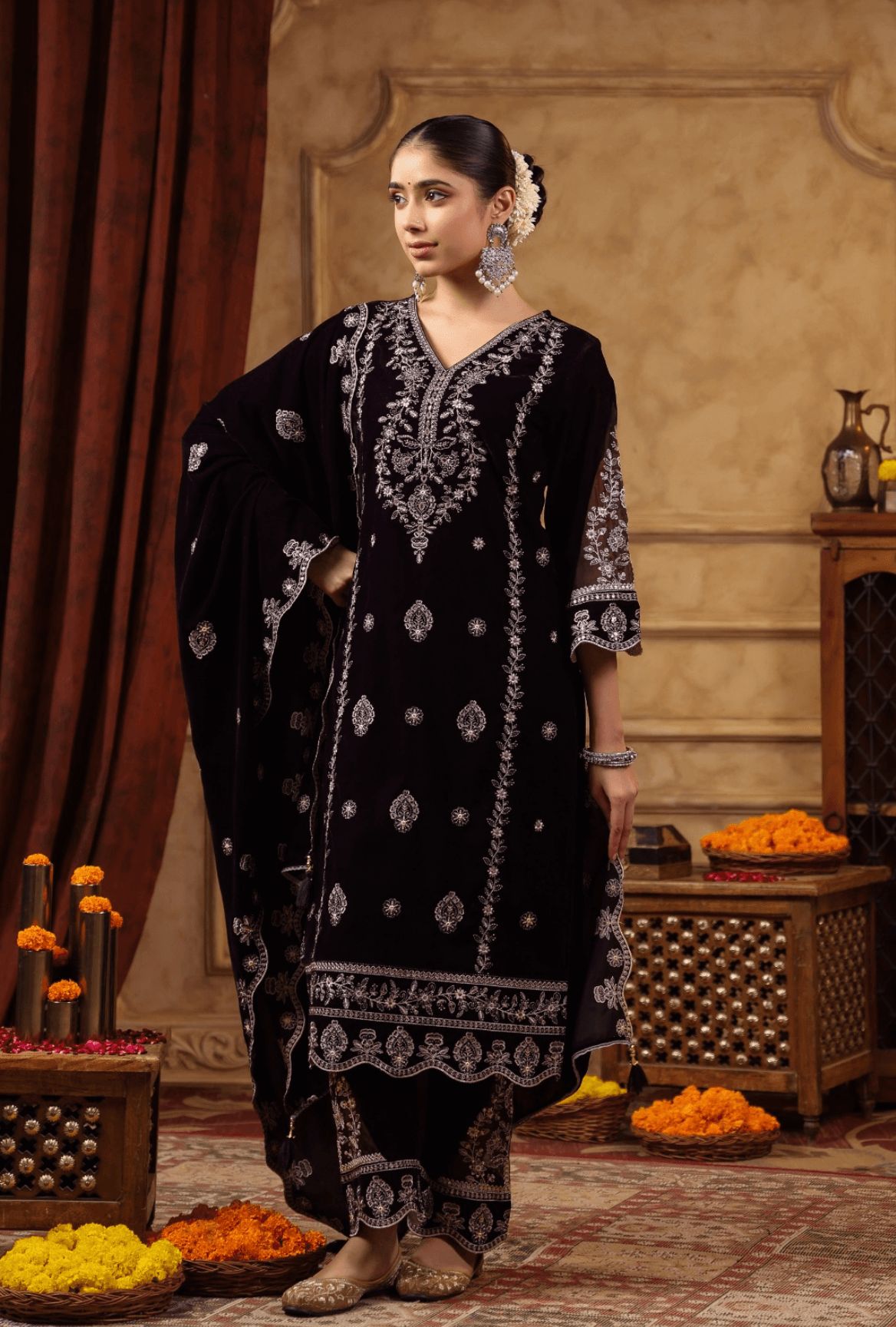 Velvet Pakistani Suit with heavy Sequence Work - shiwangi couture