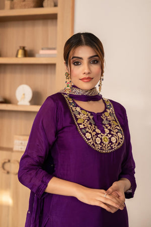 Zarkan Work 3-Piece Pure Crepe Sharara Suit Set - shiwangi couture