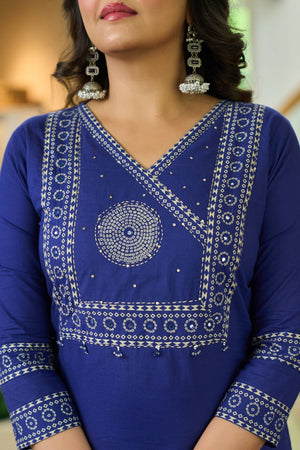 Navy Blue Bandhani Cotton Angrakha Suit Set - shiwangi couture